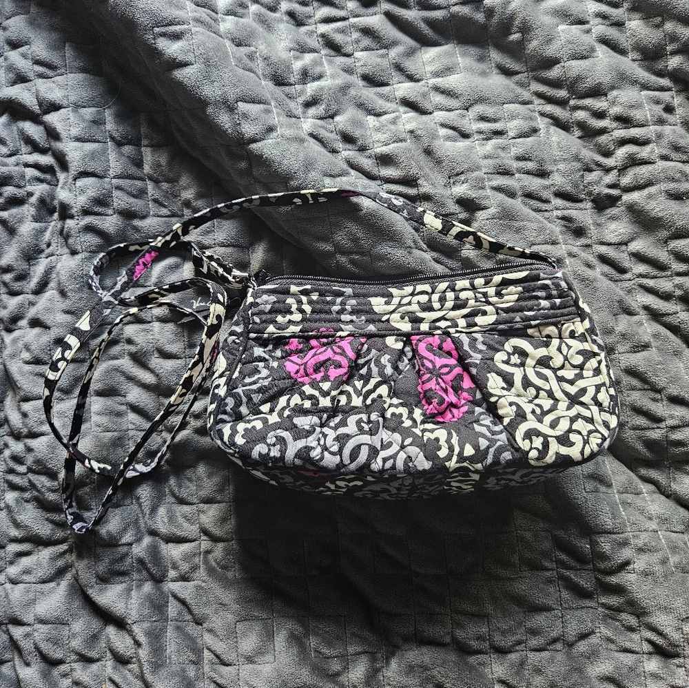 Vera Bradley Black and White Crossbody Bag with Pink Highlights